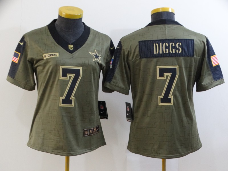 2021 Women Dallas Cowboys 7 Diggs Nike Olive Salute To Service Limited NFL jersey